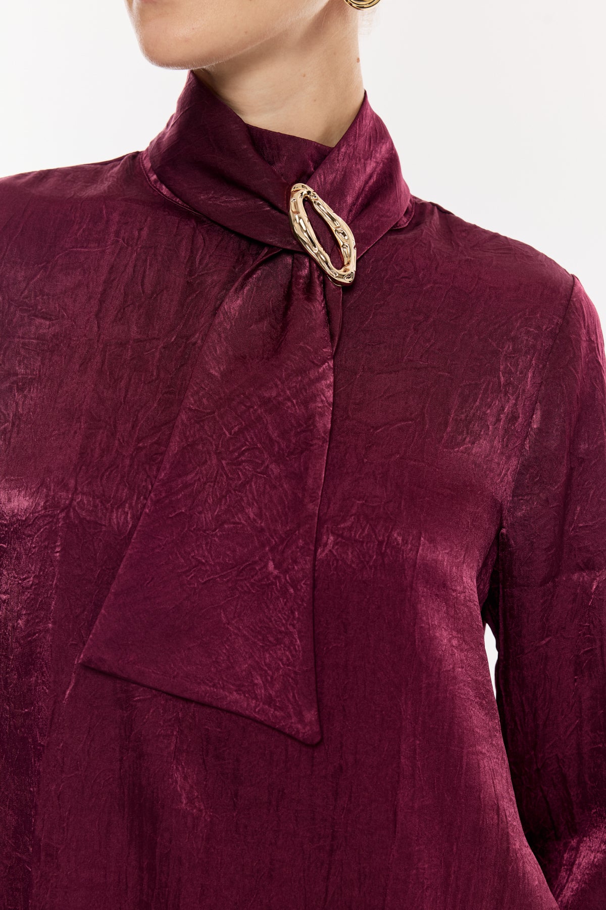 Broş Detaylı Uzun Kollu Bluz BORDO