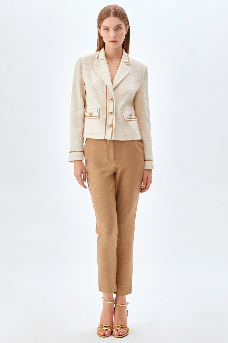 Camel Biyeli, Gold Düğmeli Kadın Ceket EKRU