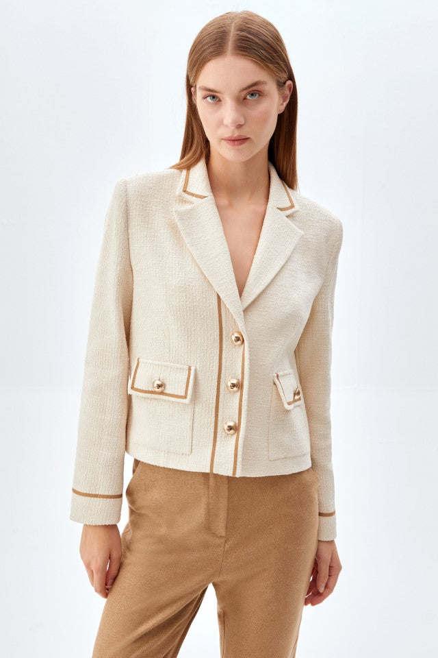 Camel Biyeli, Gold Düğmeli Kadın Ceket EKRU