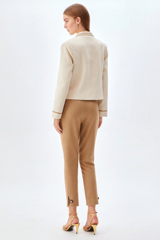 Camel Biyeli, Gold Düğmeli Kadın Ceket EKRU