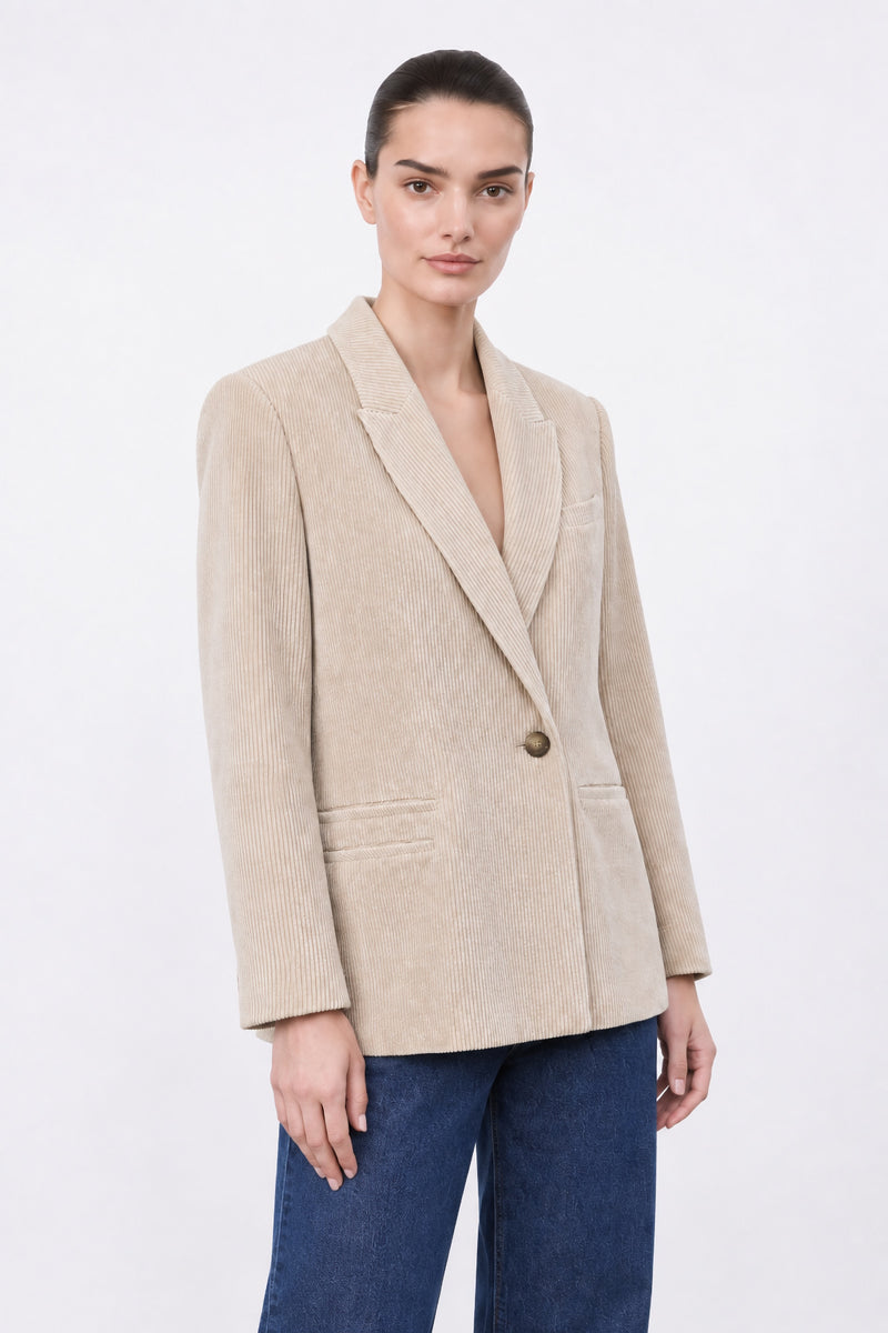 Ekru Fitilli Kadife Blazer Ceket