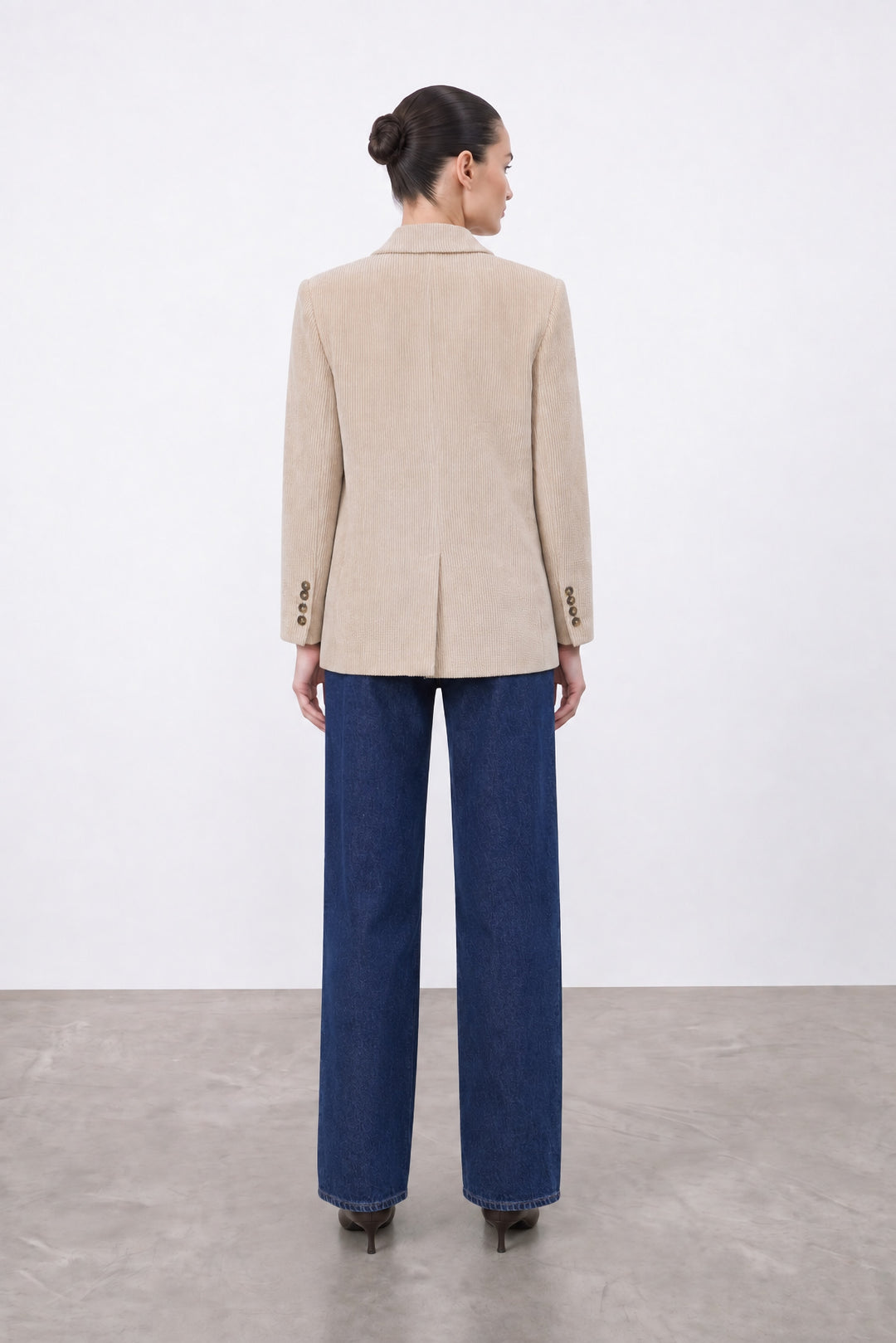 Ekru Fitilli Kadife Blazer Ceket
