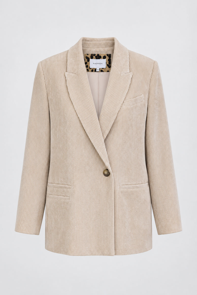 Ekru Fitilli Kadife Blazer Ceket