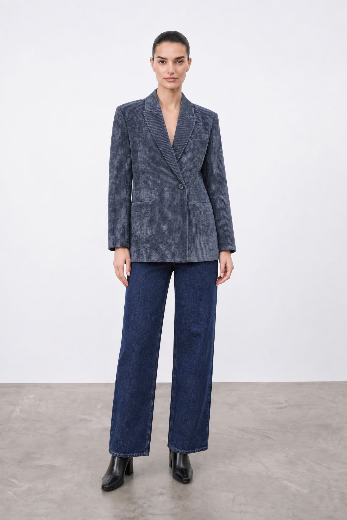 İndigo Fitilli Kadife Blazer Ceket