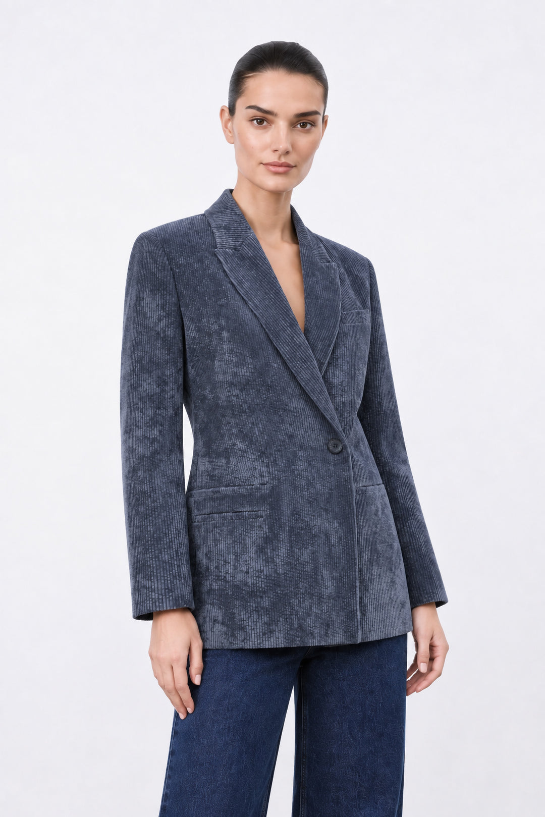 İndigo Fitilli Kadife Blazer Ceket