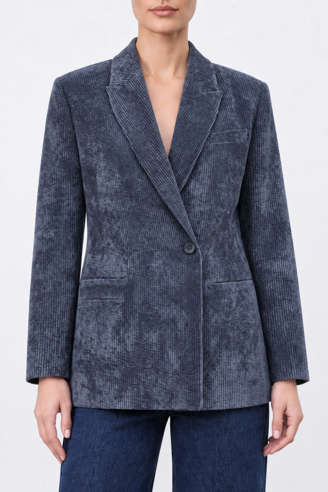 İndigo Fitilli Kadife Blazer Ceket