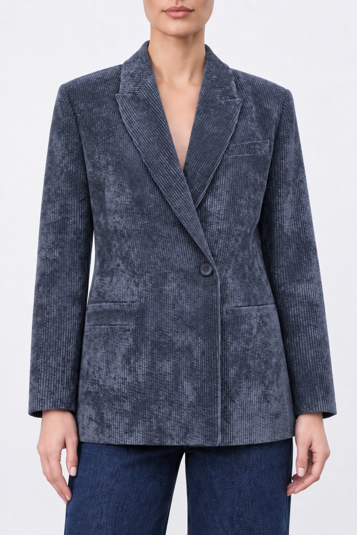 İndigo Fitilli Kadife Blazer Ceket