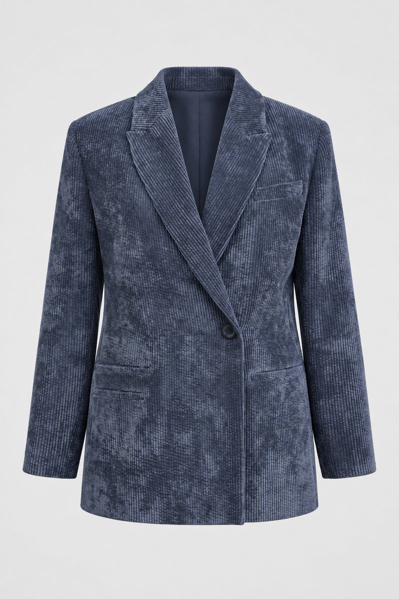 İndigo Fitilli Kadife Blazer Ceket