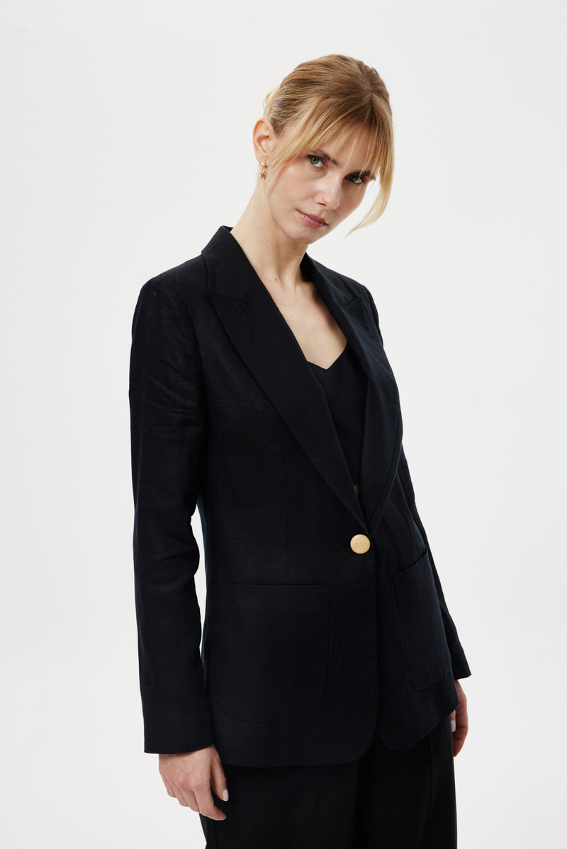 Keten Blazer Ceket SİYAH