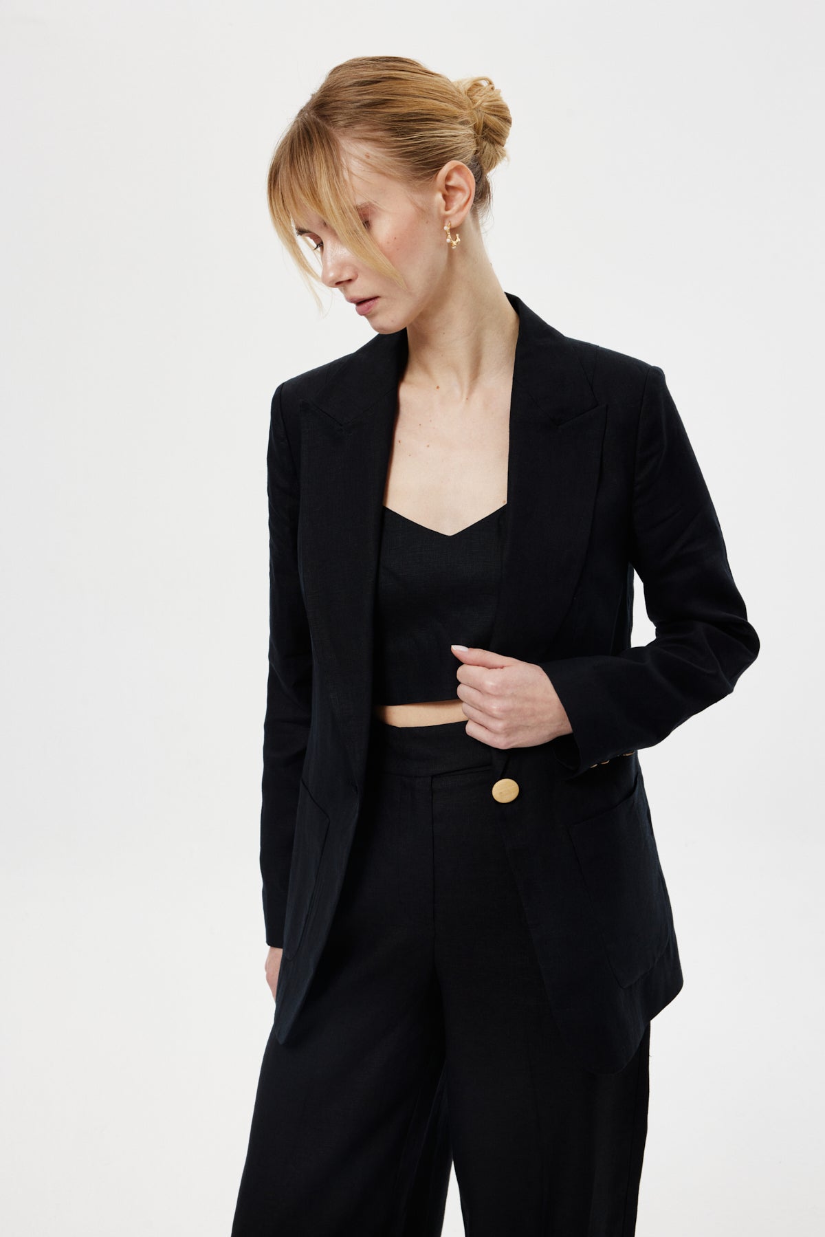 Keten Blazer Ceket SİYAH