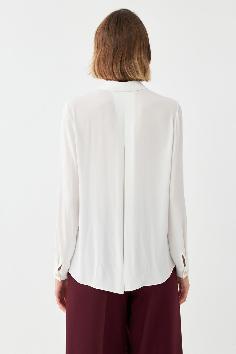 Çiçek Düğmeli Ekru Gömlek