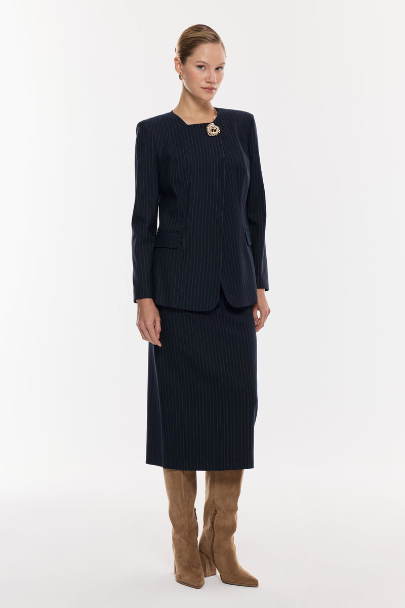 Çizgili Kalem Etek Takım