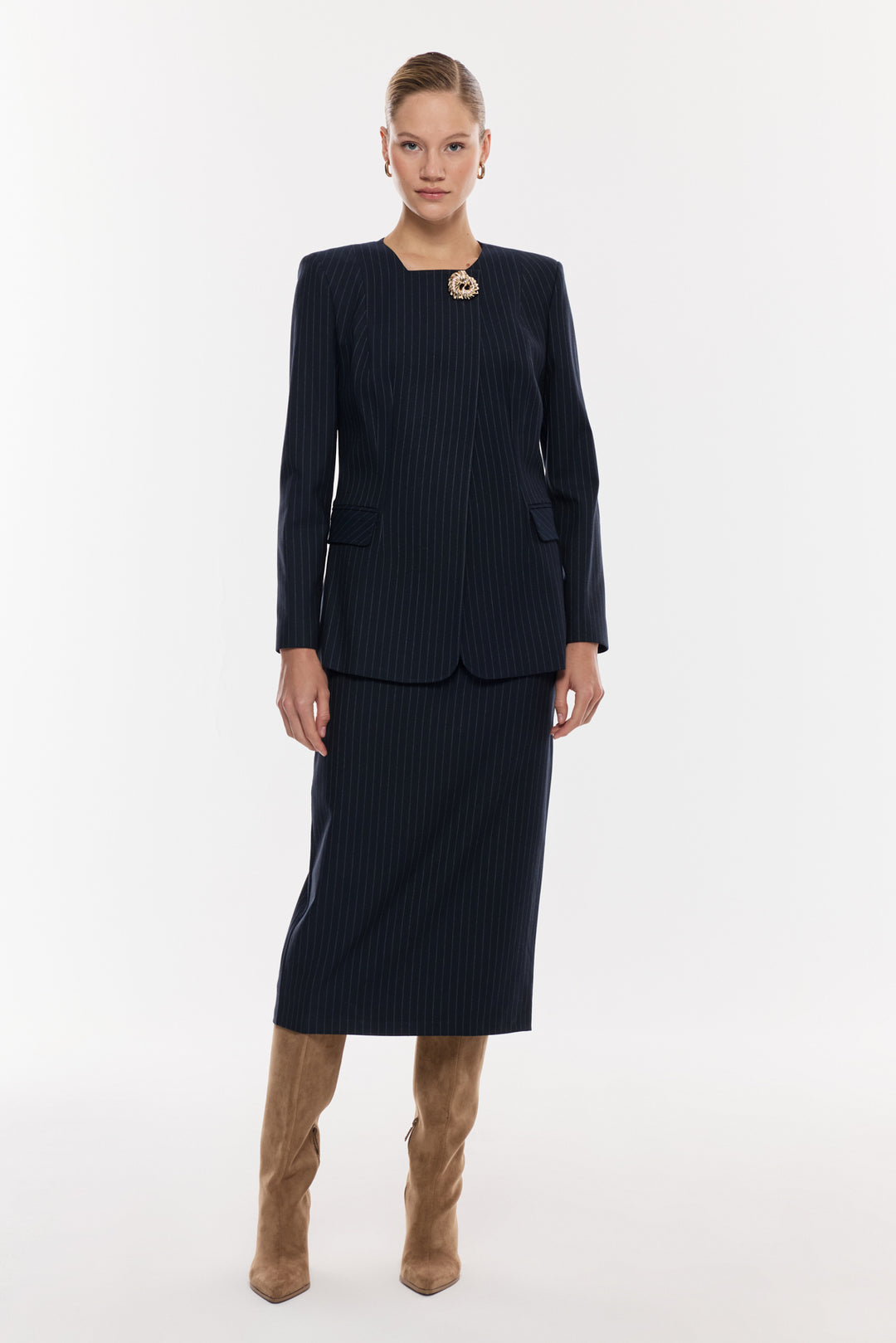 Çizgili Kalem Etek Takım