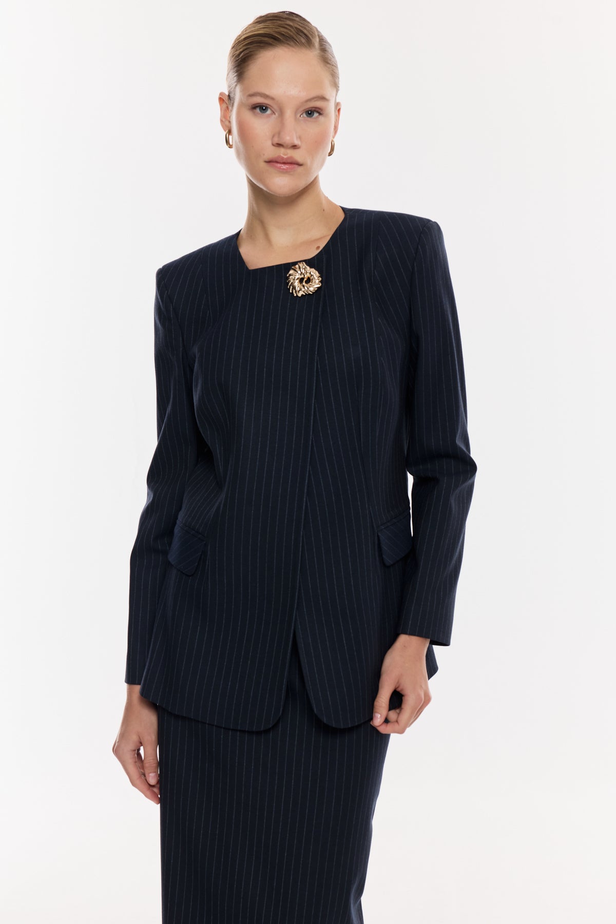 Çizgili Kalem Etek Takım