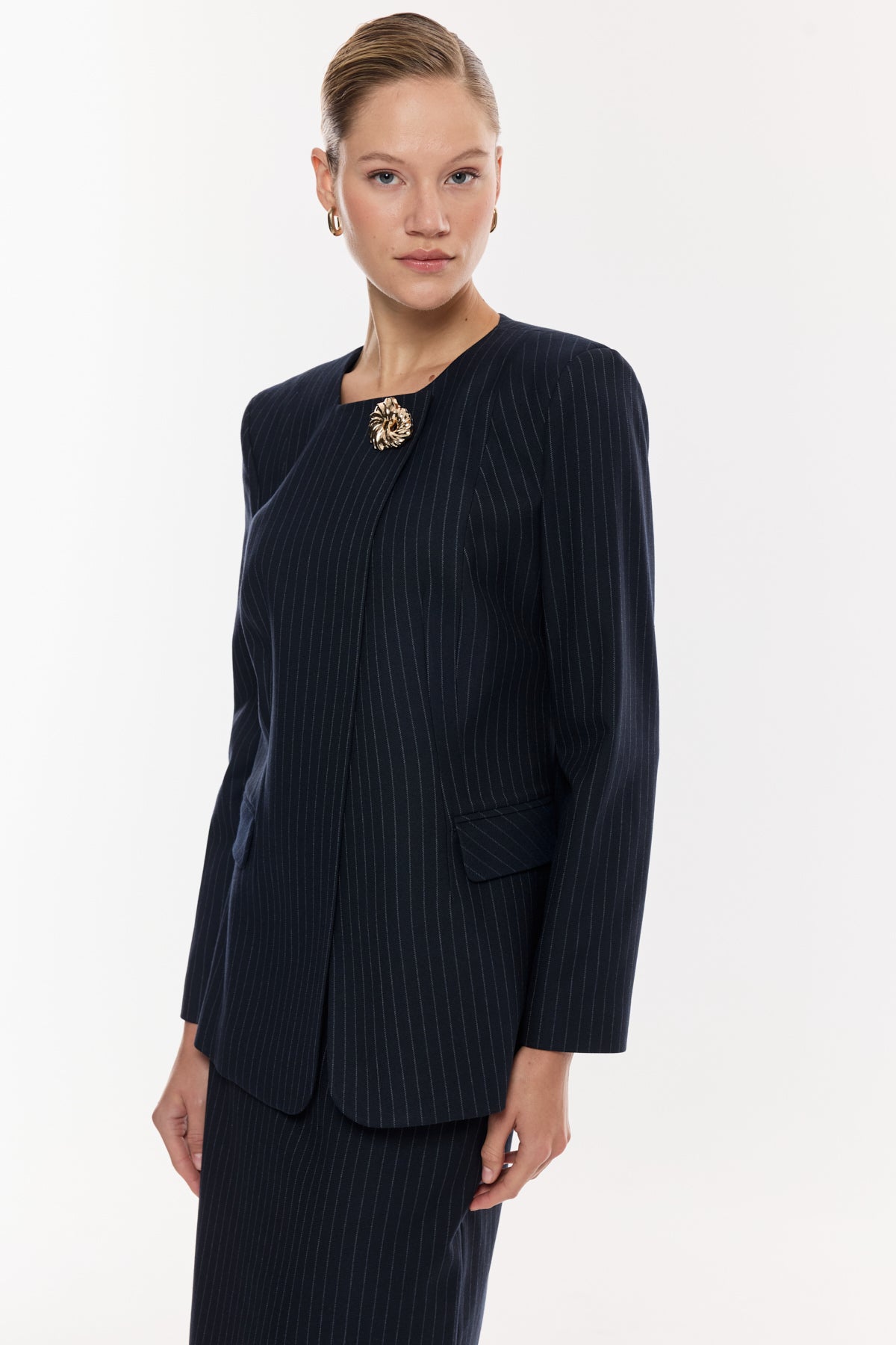 Çizgili Kalem Etek Takım