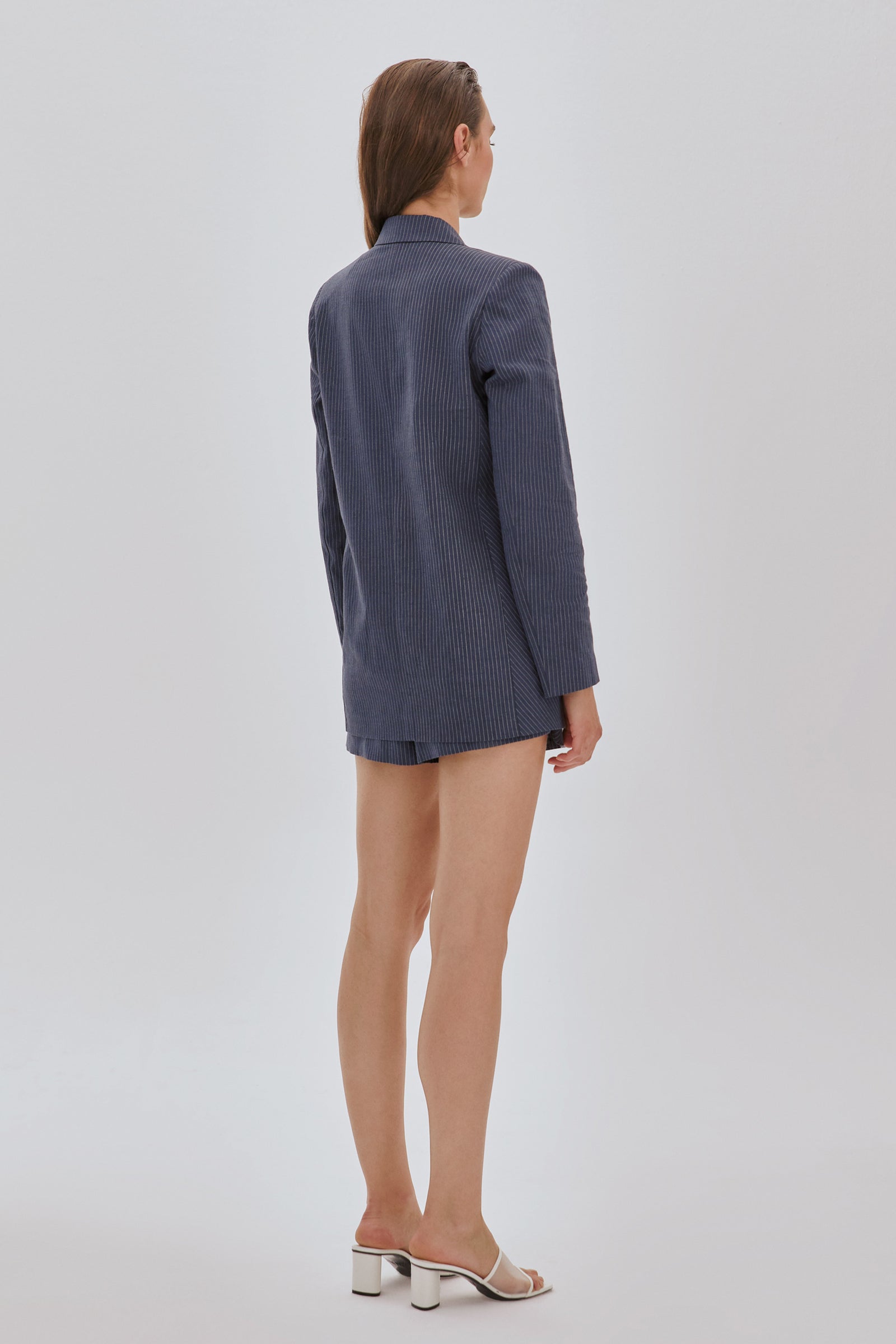 Çizgili Keten Ceket LACİVERT