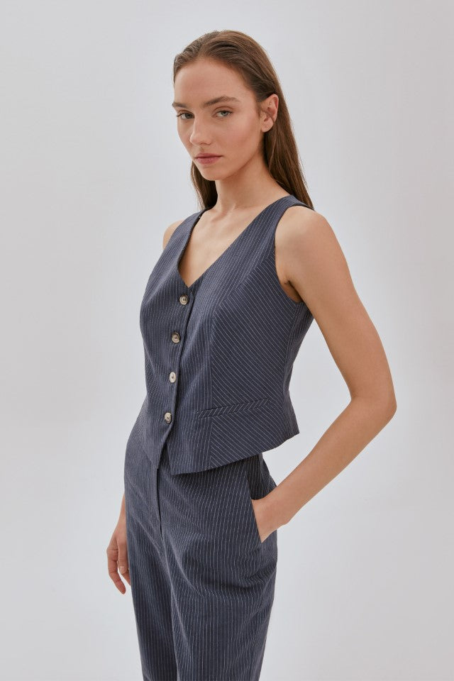 Çizgili Yelek Pantolon Takım LACİVERT