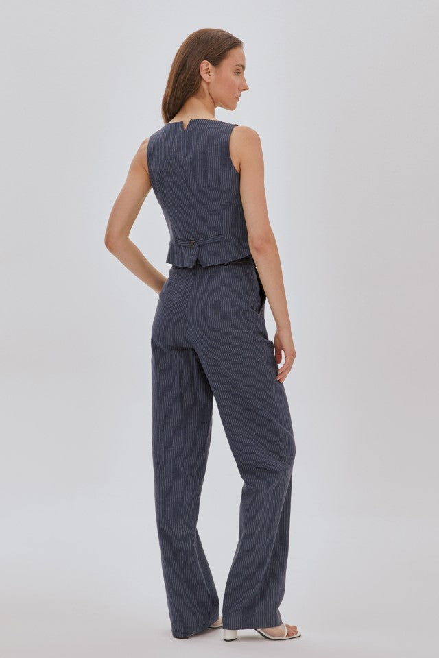 Çizgili Yelek Pantolon Takım LACİVERT