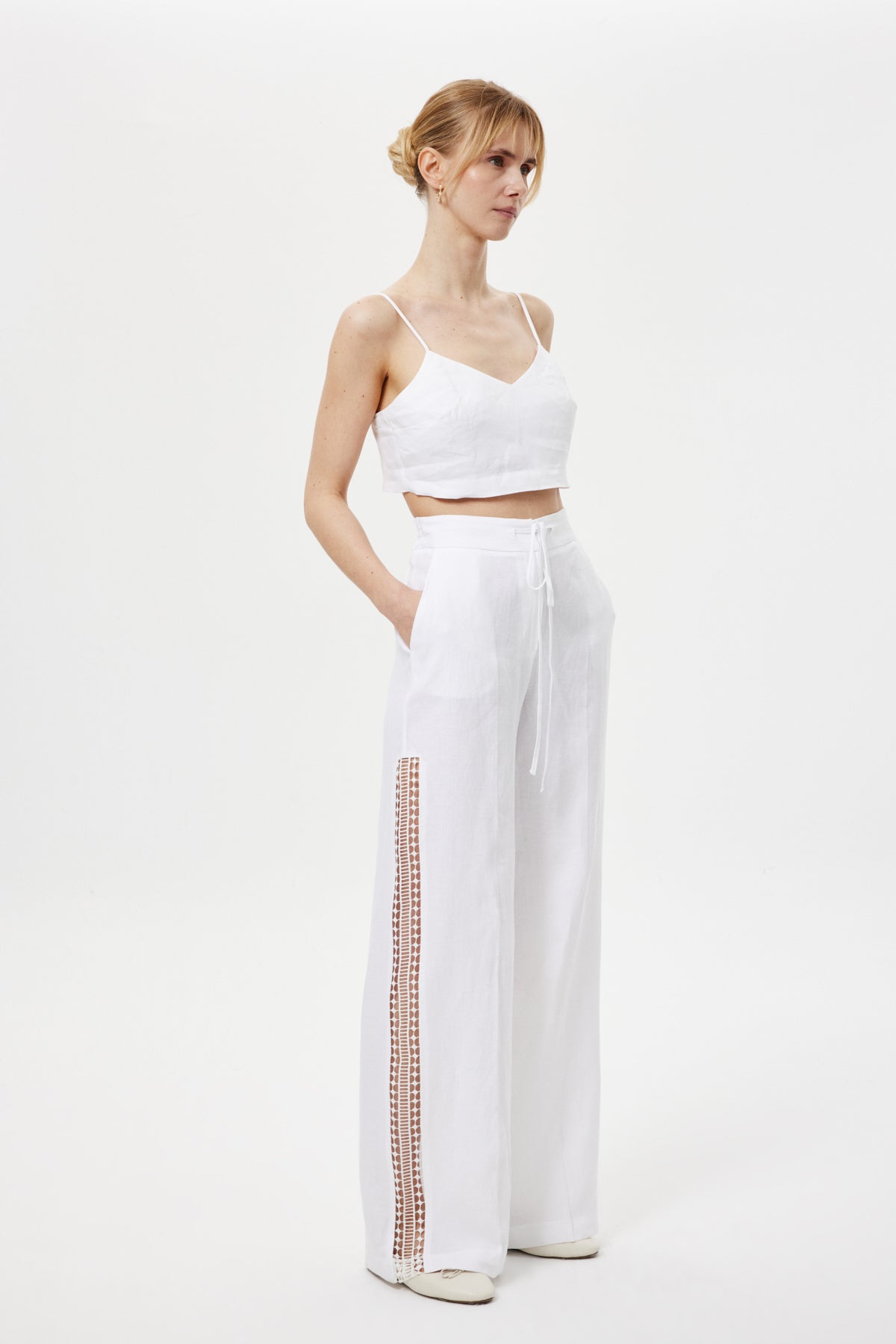 Cut-Out Keten Pantolon BEYAZ