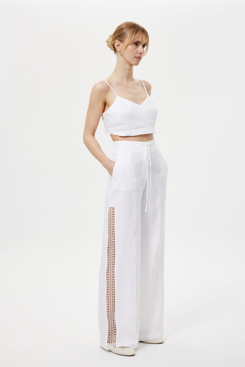 Cut-Out Keten Pantolon BEYAZ