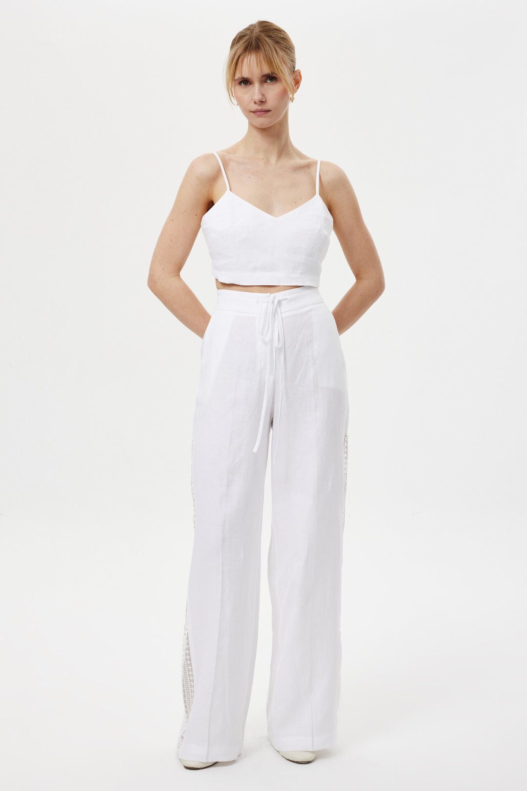 Cut-Out Keten Pantolon BEYAZ