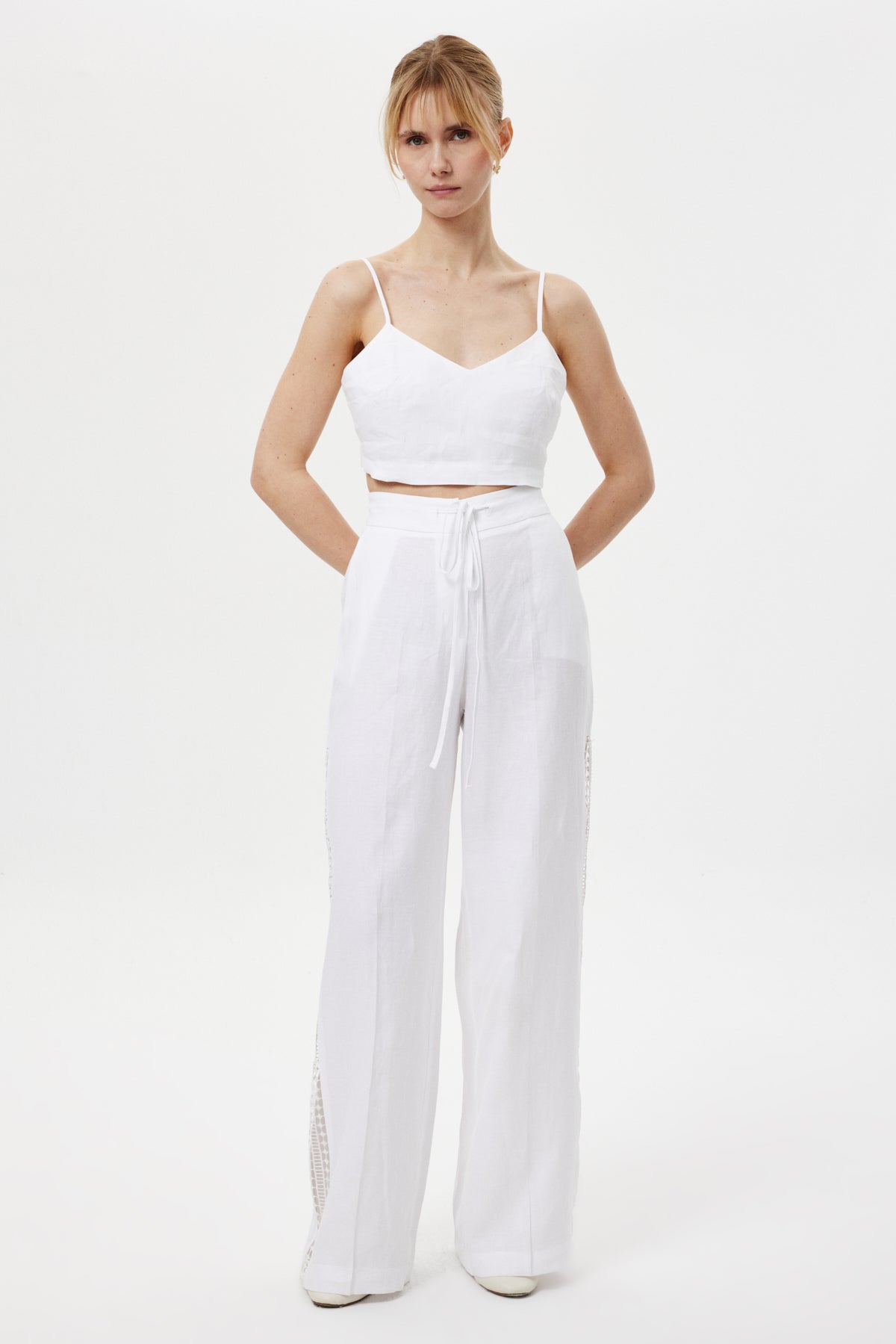 Cut-Out Keten Pantolon BEYAZ