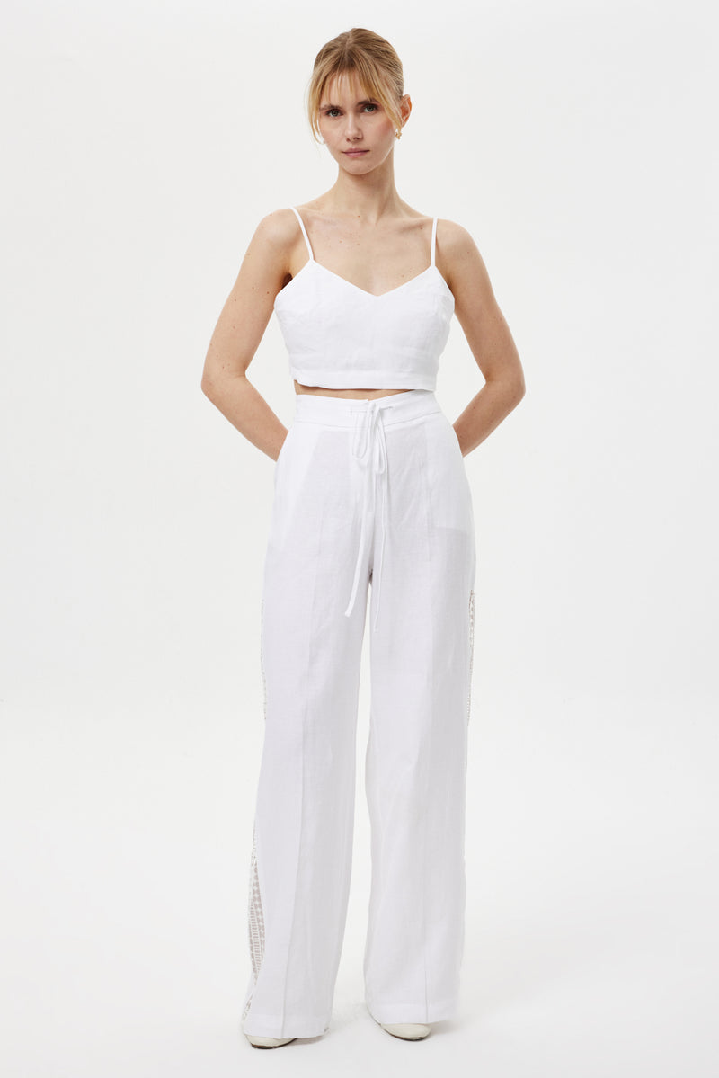 Cut-Out Keten Pantolon BEYAZ