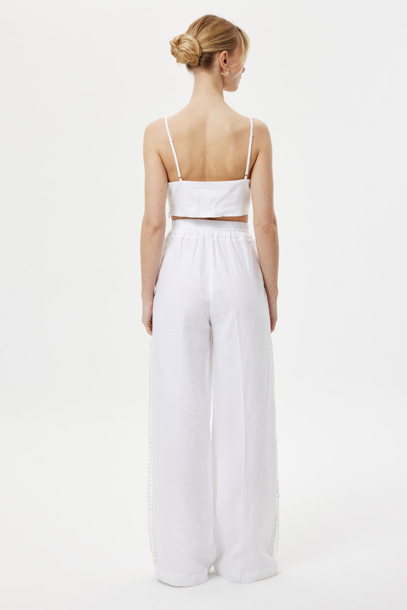 Cut-Out Keten Pantolon BEYAZ