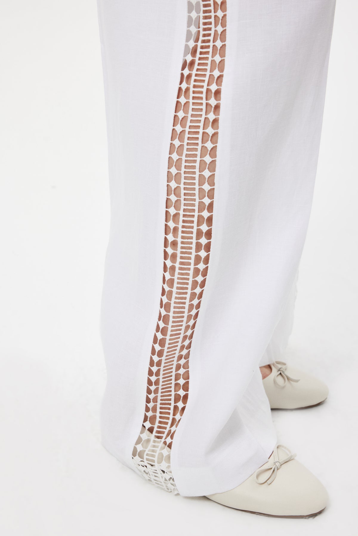 Cut-Out Keten Pantolon BEYAZ