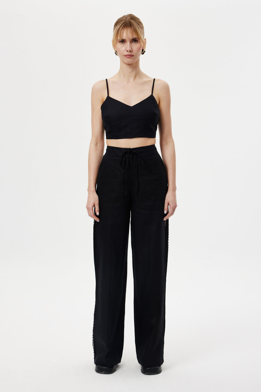 Cut-Out Keten Pantolon SİYAH