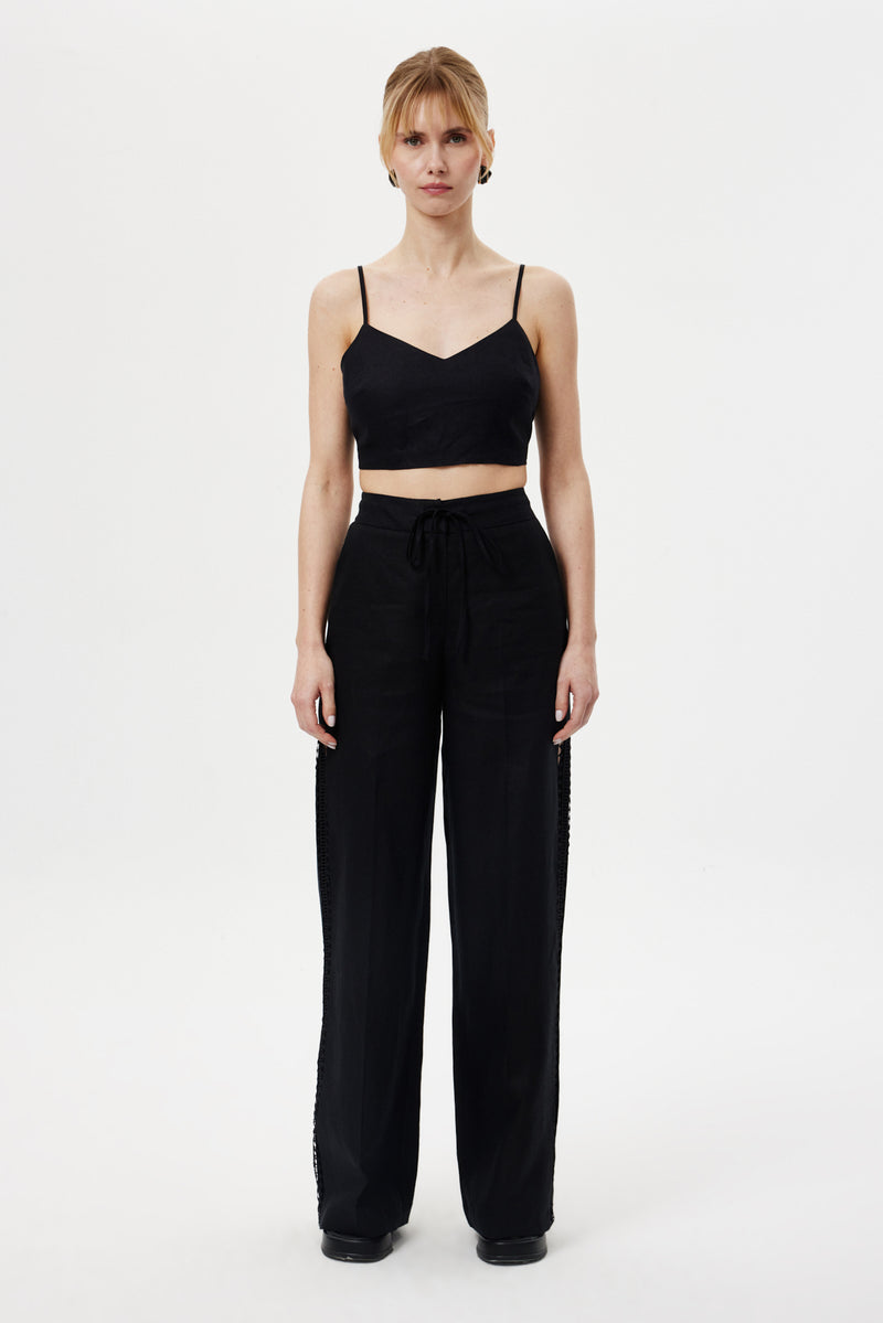 Cut-Out Keten Pantolon SİYAH