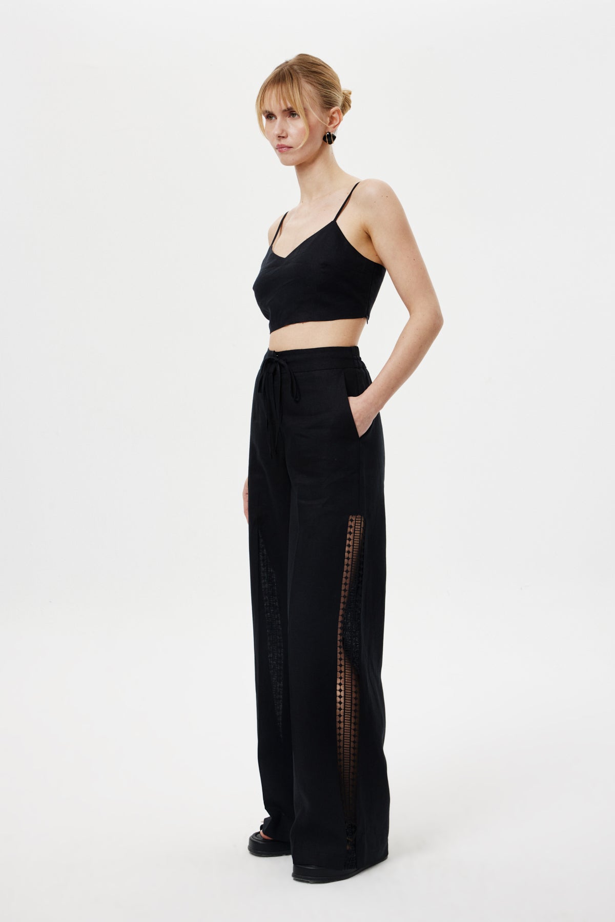 Cut-Out Keten Pantolon SİYAH