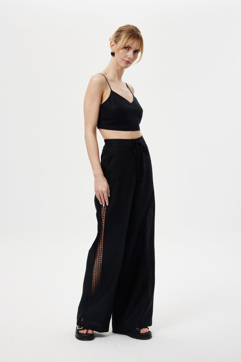 Cut-Out Keten Pantolon SİYAH