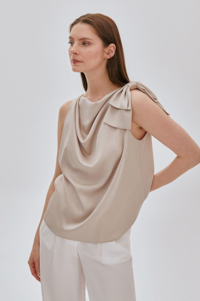 Degaje Yaka Kolsuz Bluz BEJ