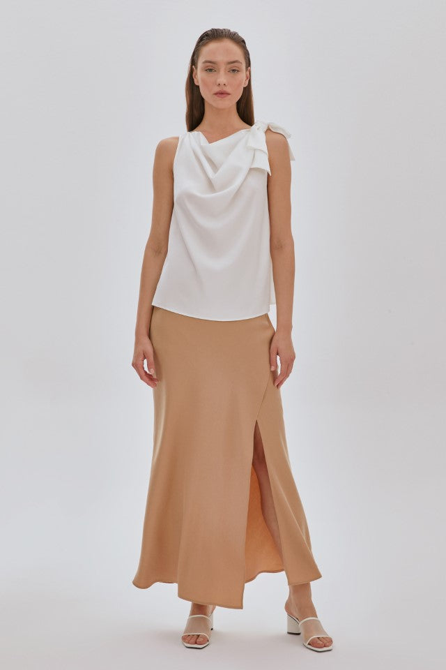 Degaje Yaka Kolsuz Bluz BEYAZ