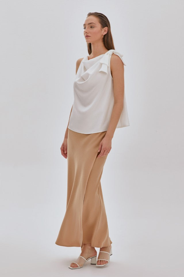 Degaje Yaka Kolsuz Bluz BEYAZ