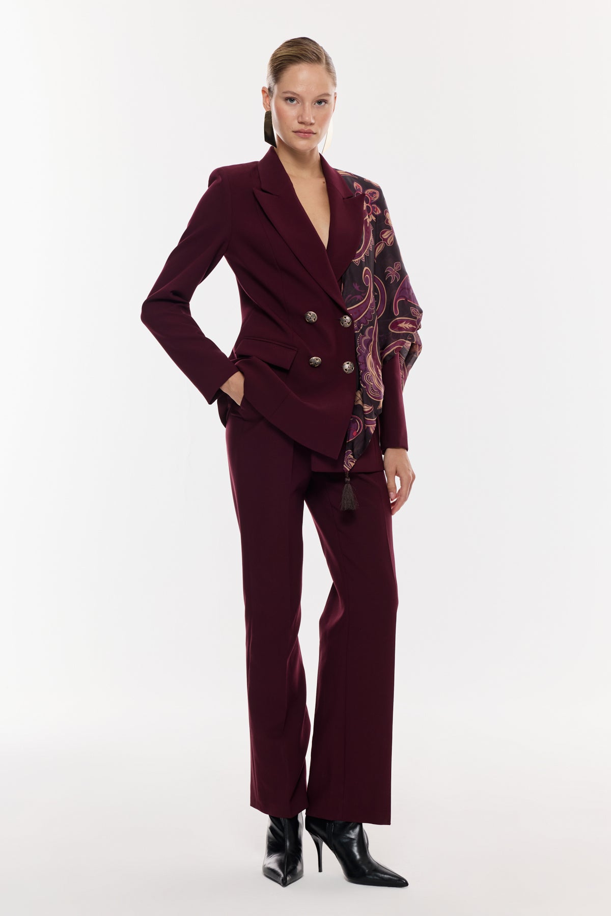 Desen Detaylı Pantolon Takım BORDO