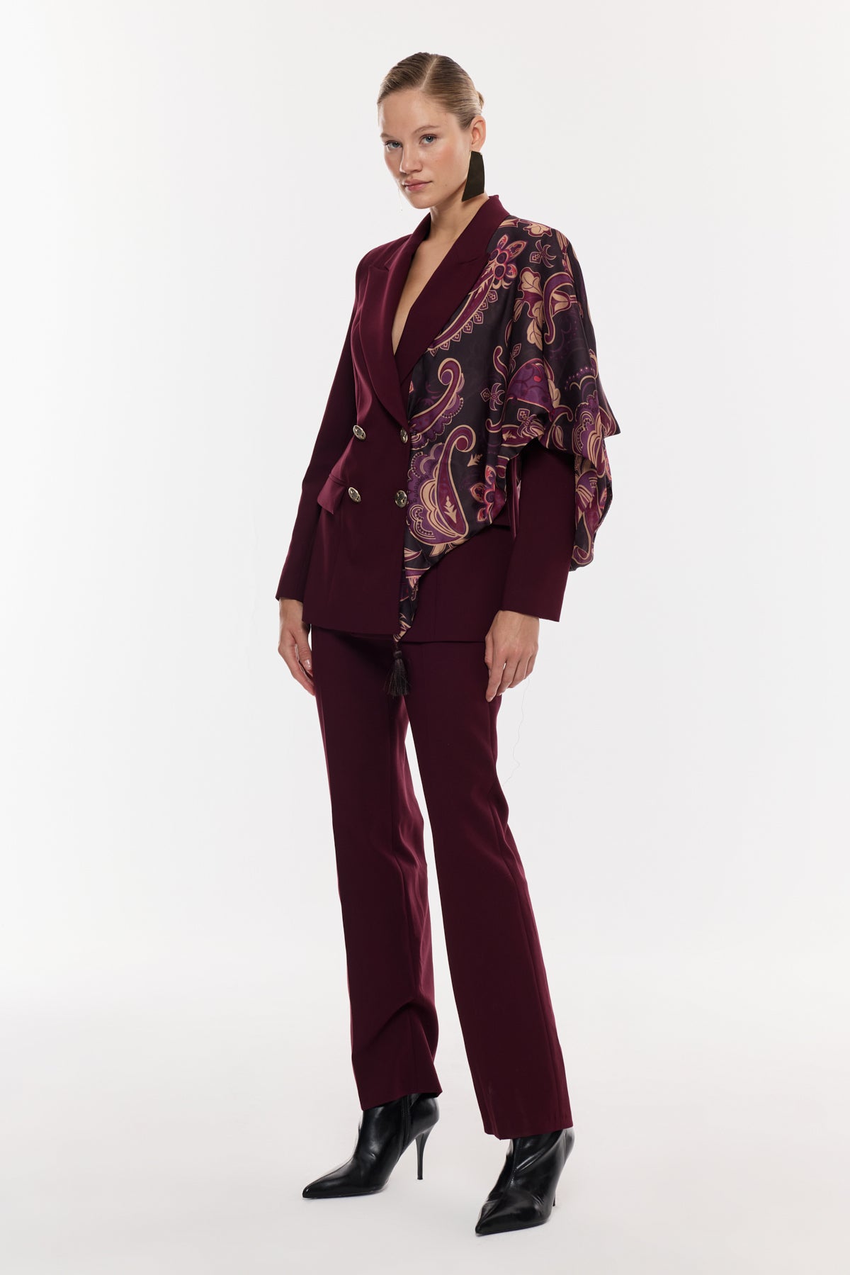 Desen Detaylı Pantolon Takım BORDO