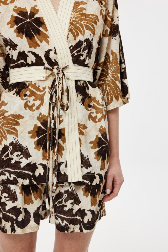 Desenli Kimono Takım BEJ