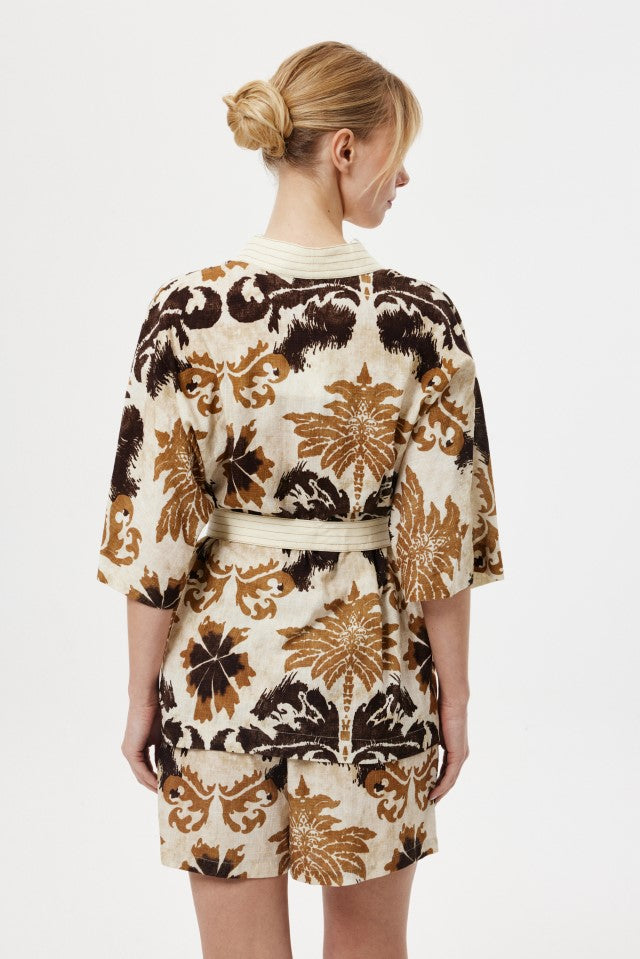 Desenli Kimono Takım BEJ