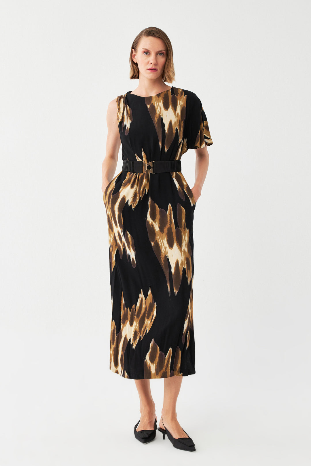 Desenli Maxi Elbise SİYAH