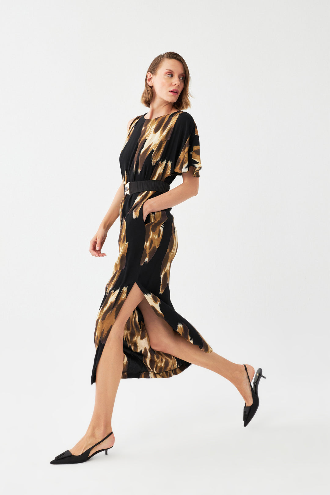 Desenli Maxi Elbise SİYAH