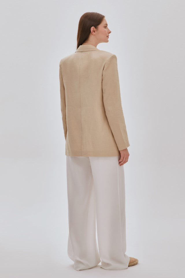 Dikiş Detaylı Cepli Keten Ceket BEJ