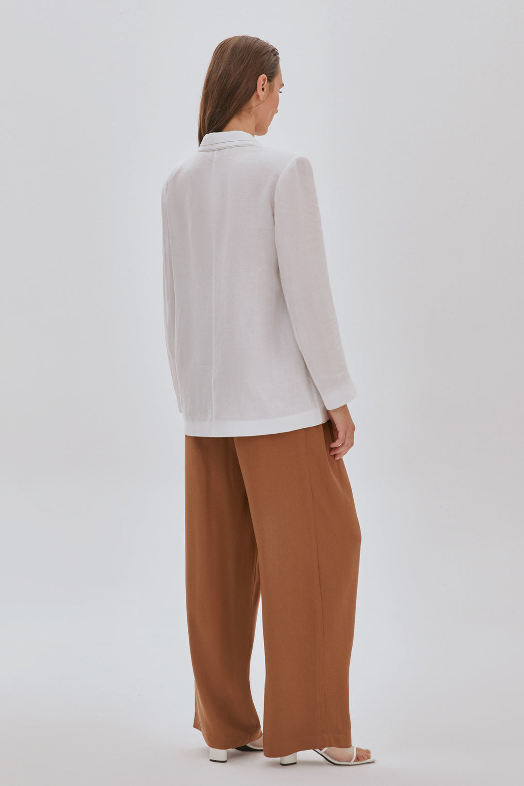 Dikiş Detaylı Cepli Keten Ceket BEYAZ