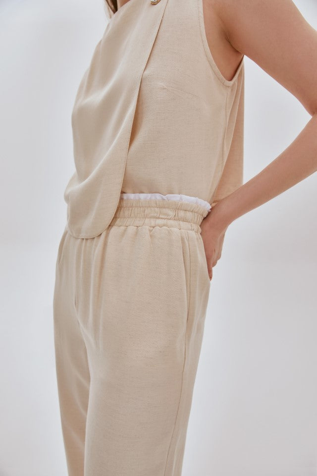 Düğme Detaylı Takım BEJ