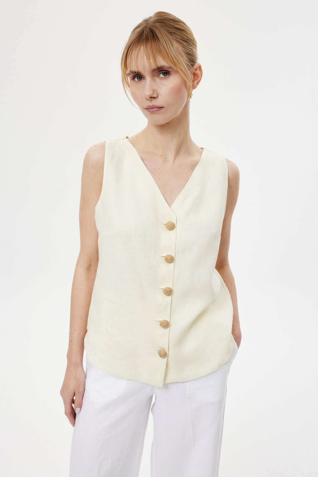 Düğmeli Soft Bluz SARI