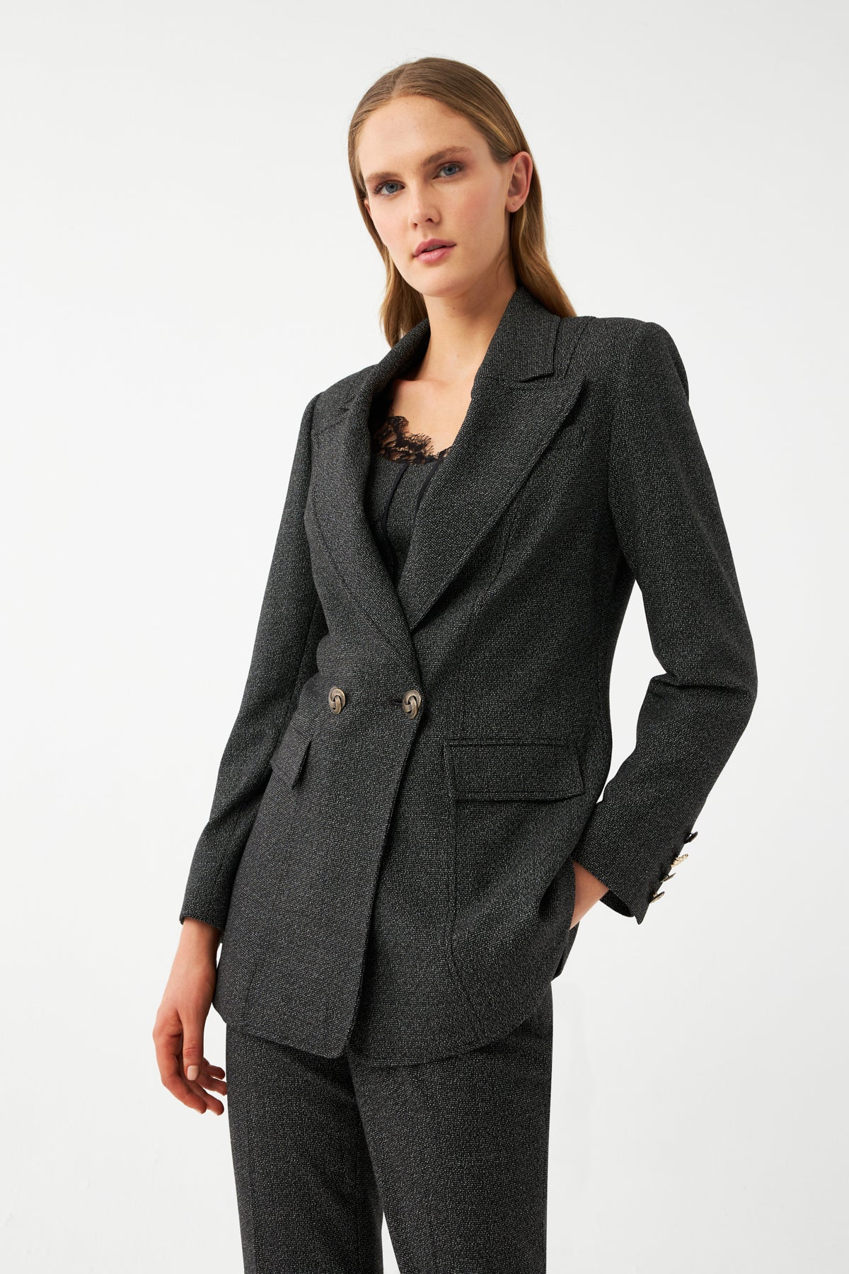 Düz Kesim Blazer Ceket SİYAH