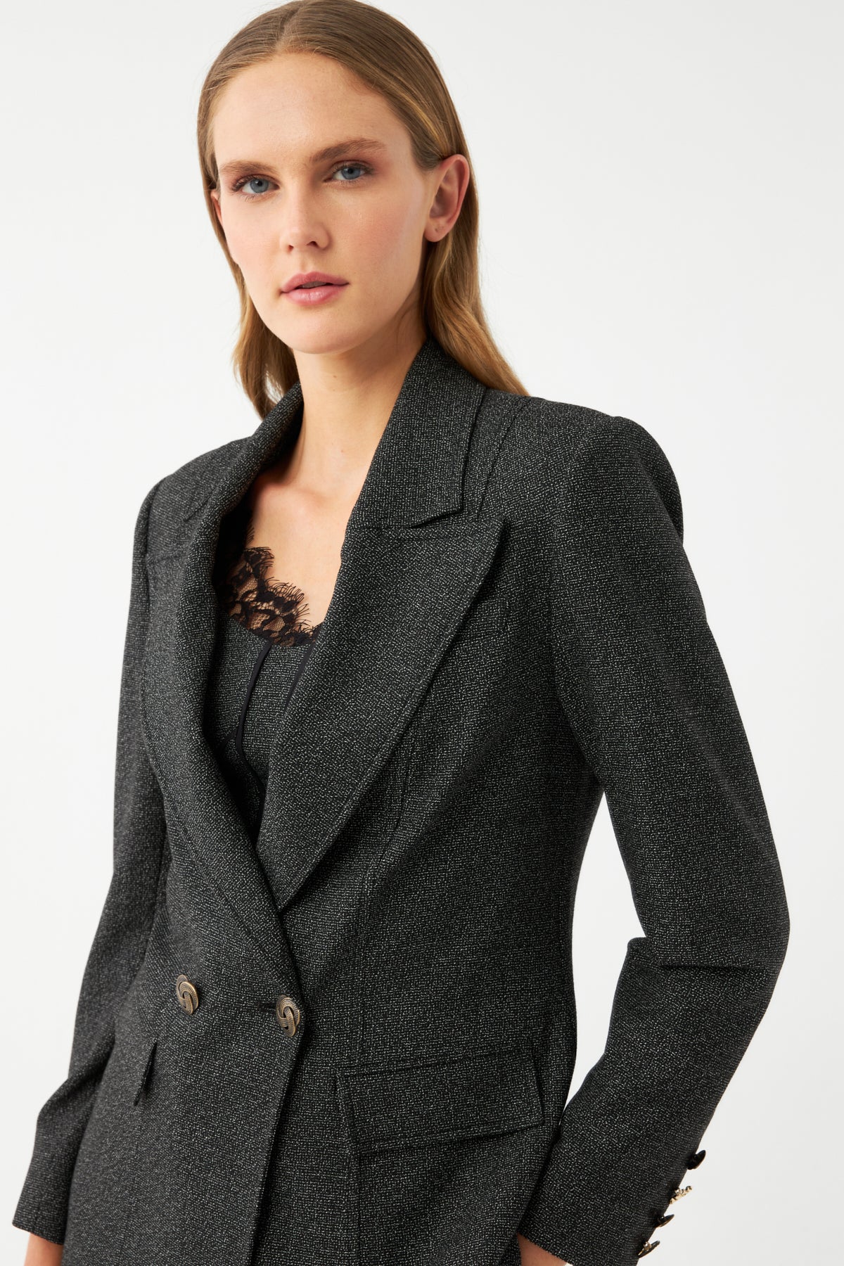 Düz Kesim Blazer Ceket SİYAH