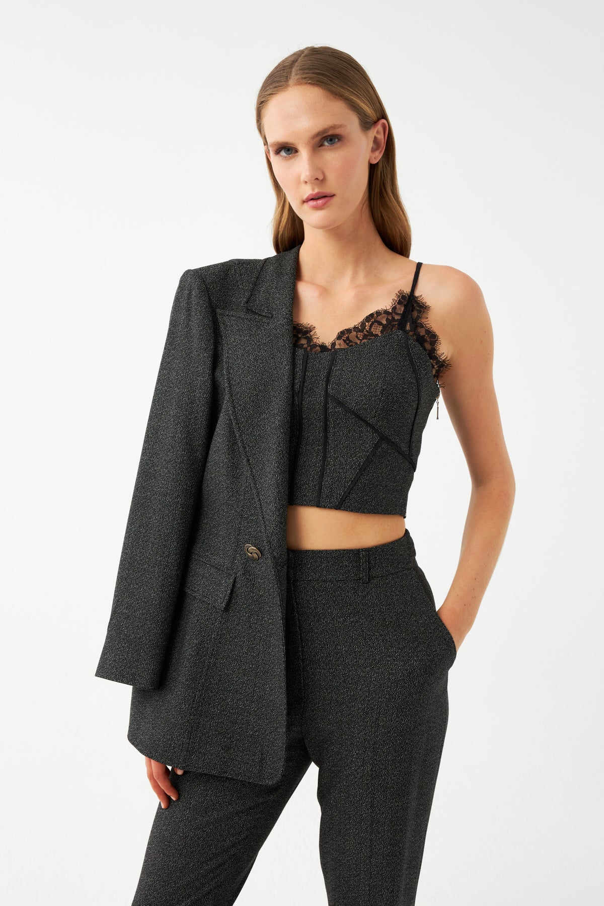 Düz Kesim Blazer Ceket SİYAH