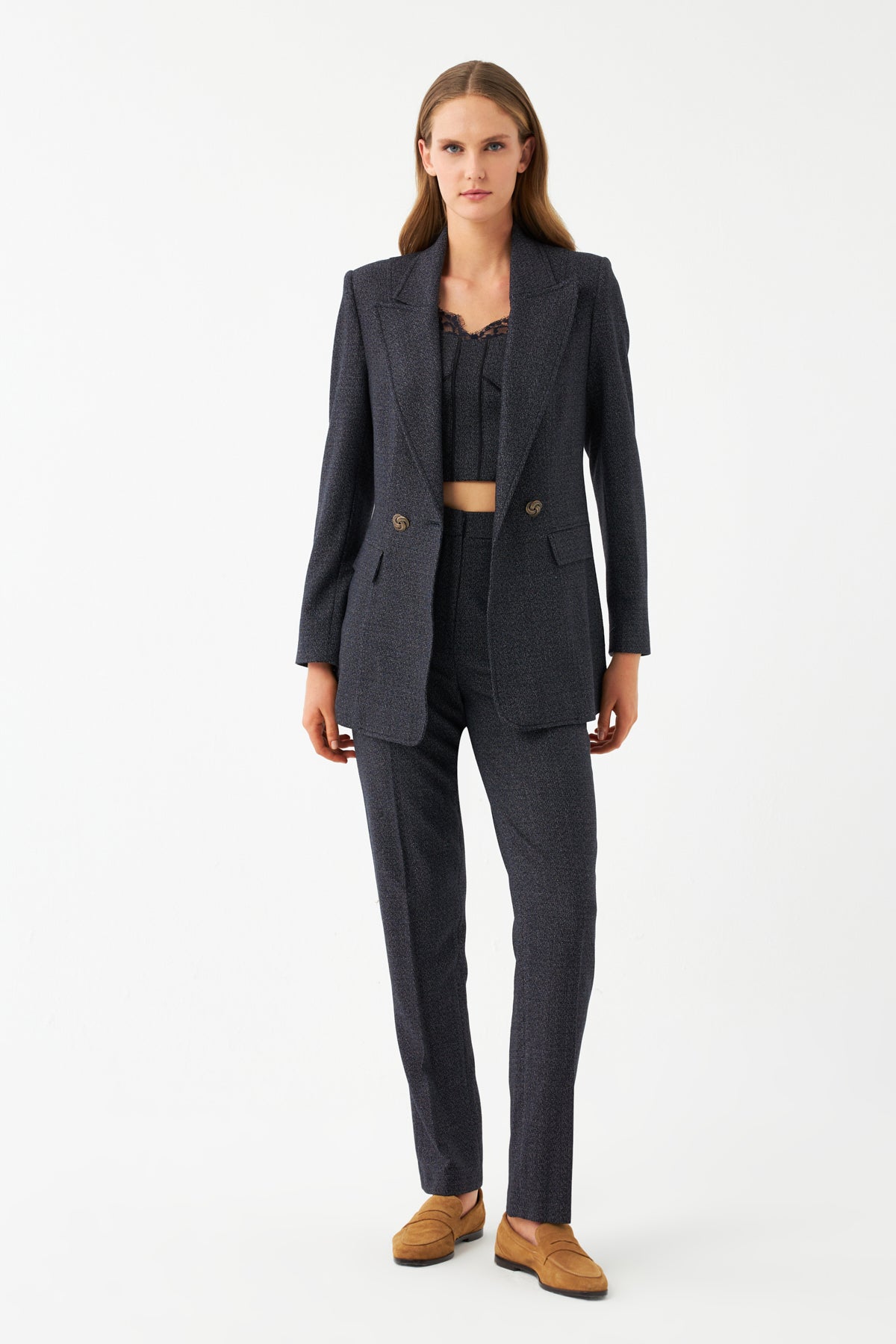 Düz Kesim Blazer Ceket LACİVERT